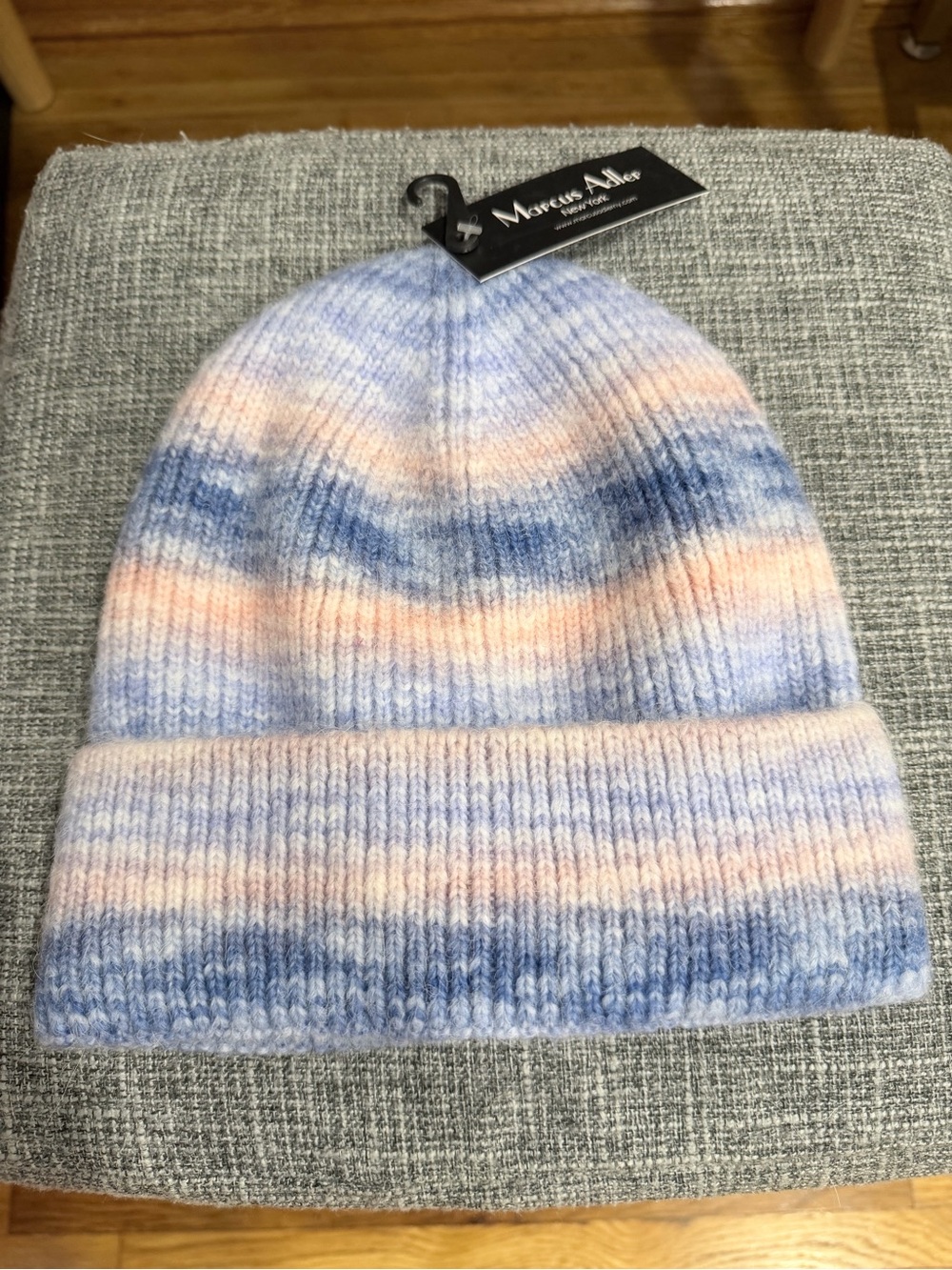 Marcus Adler Women's Pastel Blue & Pink Striped Knit Beanie